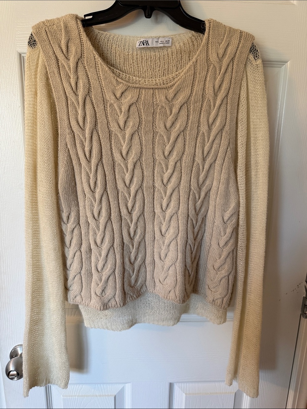 ZARA Cream Cable Knit Layered Sweater